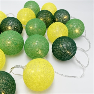 LED lyskæde med bomuldskugler i grøn-gule nuancer – 3 m, 20 lys, Ø 6 cm